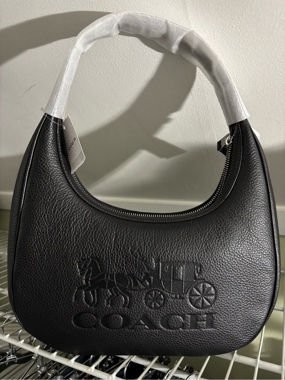 Coach Black Embossed Pebbled Leather Hobo Shoulder Bag